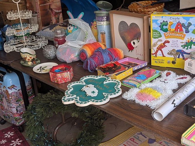 Toys, books, clothes, games, and kitchen! Teak patio set! photo