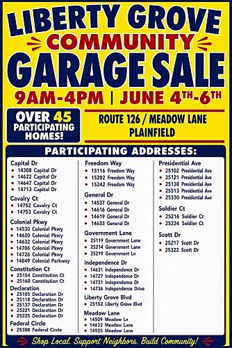 Liberty Grove Community Garage Sale, Plainfield IL