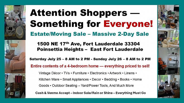 Moving Sale – Furniture, MCM, Lamps, Dishes, Tools, Books, Outdoor Seating cover