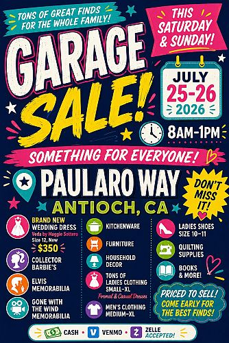 Antioch Garage Sale – Saturday & Sunday, July 25–26